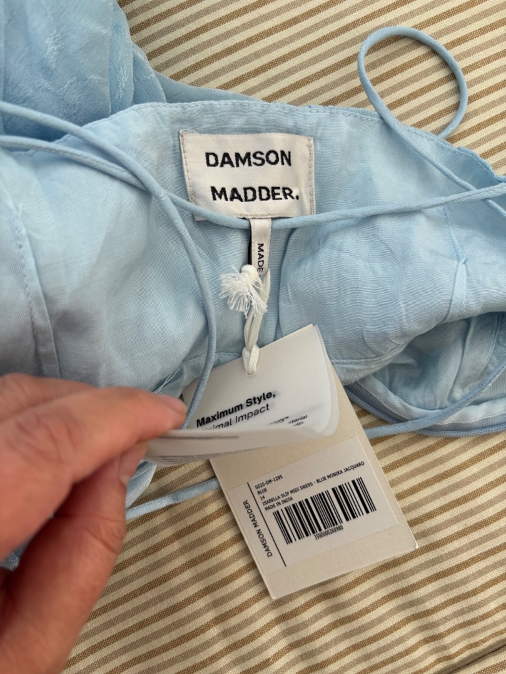 NWT Damson Madder Isabella Slip Maxi Dress Blue Monika Jacquard Cherries - Picture 4 of 8